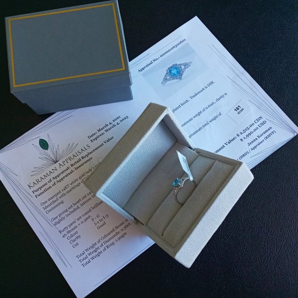 (SOLD) 14K Heart-Shaped Blue Topaz Diamond Ring Sz 5.75 - Picture 11 of 11